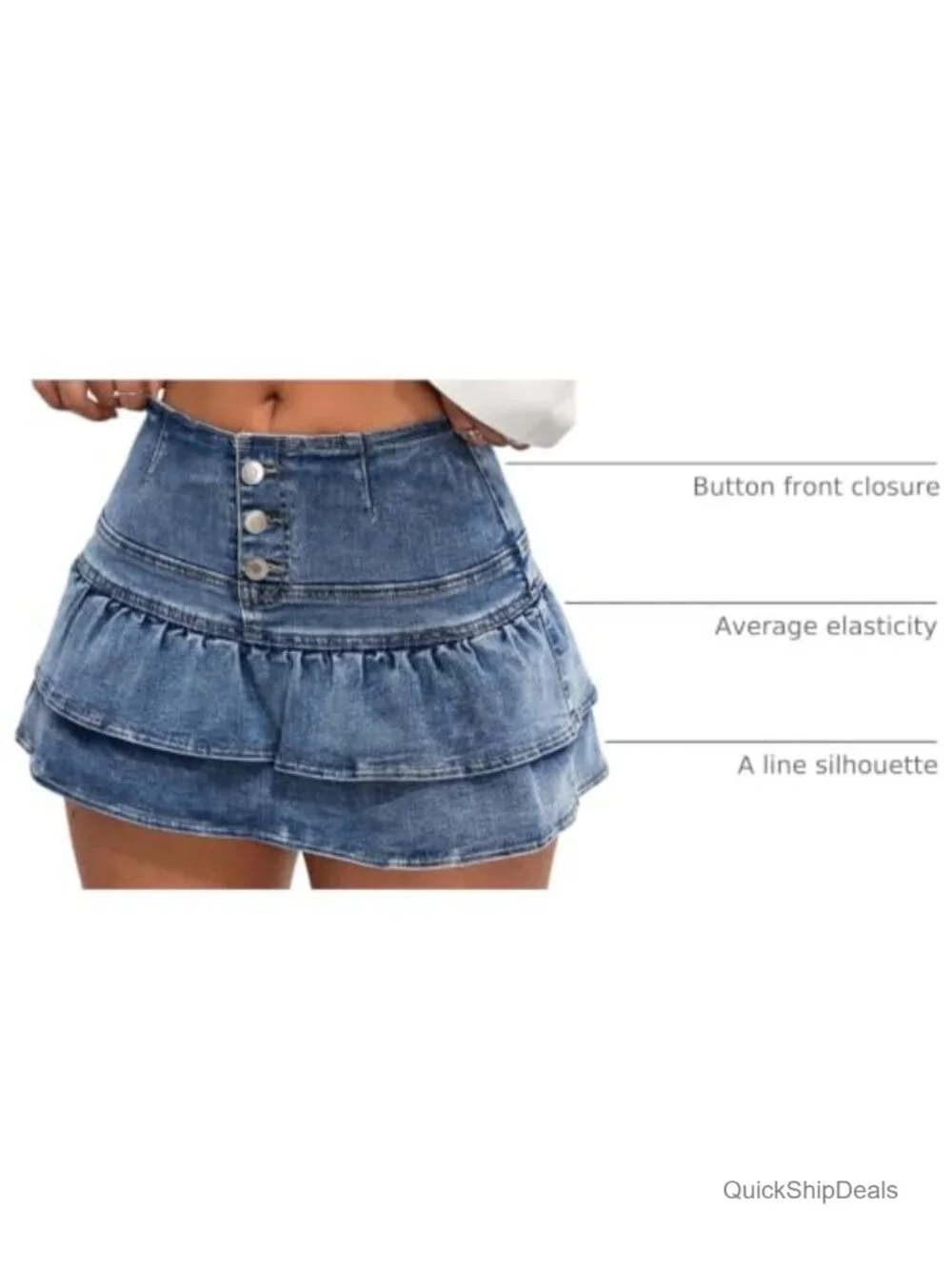 High Waist Button Up Ruffle Denim Mini Skort with Shorts